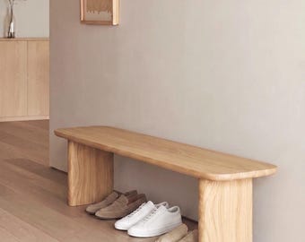 Banc d'entrée en chêne massif | Banc étroit de rangement pour chaussures | Banc de pied de lit minimaliste et sur mesure