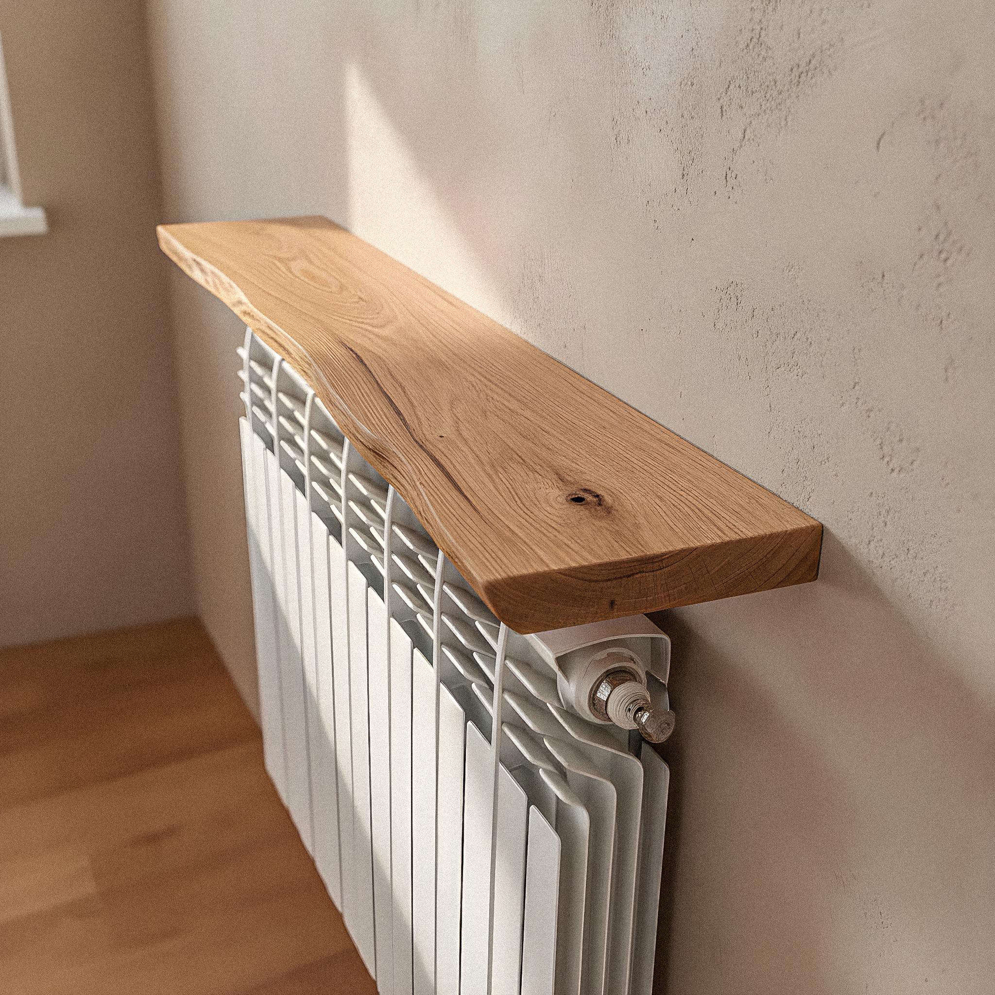 Cache-Radiateur Flottant, Étagère Décorative En Chêne Massif Avec Supports Invisibles, Rustique À Bord Naturel