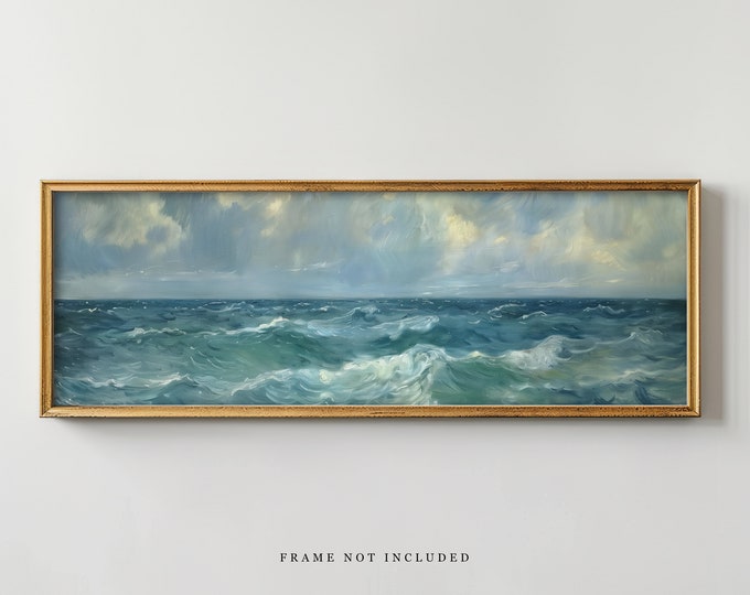 Vintage Ocean Painting: Panoramic Seascape Art Print