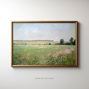 Wildflower Field Landscape Painting: Vintage Spring Art Print