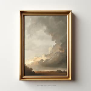 Vintage Cloudscape Art Print: Landscape Sky Painting