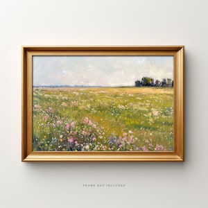 Plank & Pillow Spring Landscape Art Print | Wildflower Painting | Floral Print | Vintage Art | Meadow Art