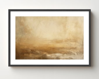 Framed Abstract Landscape Art Print: Warm Neutral Painting