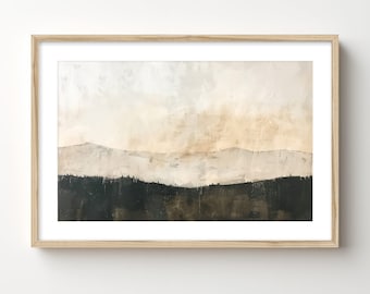 Framed Abstract Landscape Art Print: Neutral Mountain Painting