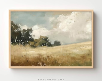 Amber Field Landscape Art Print: Cloud Painting Wall Art