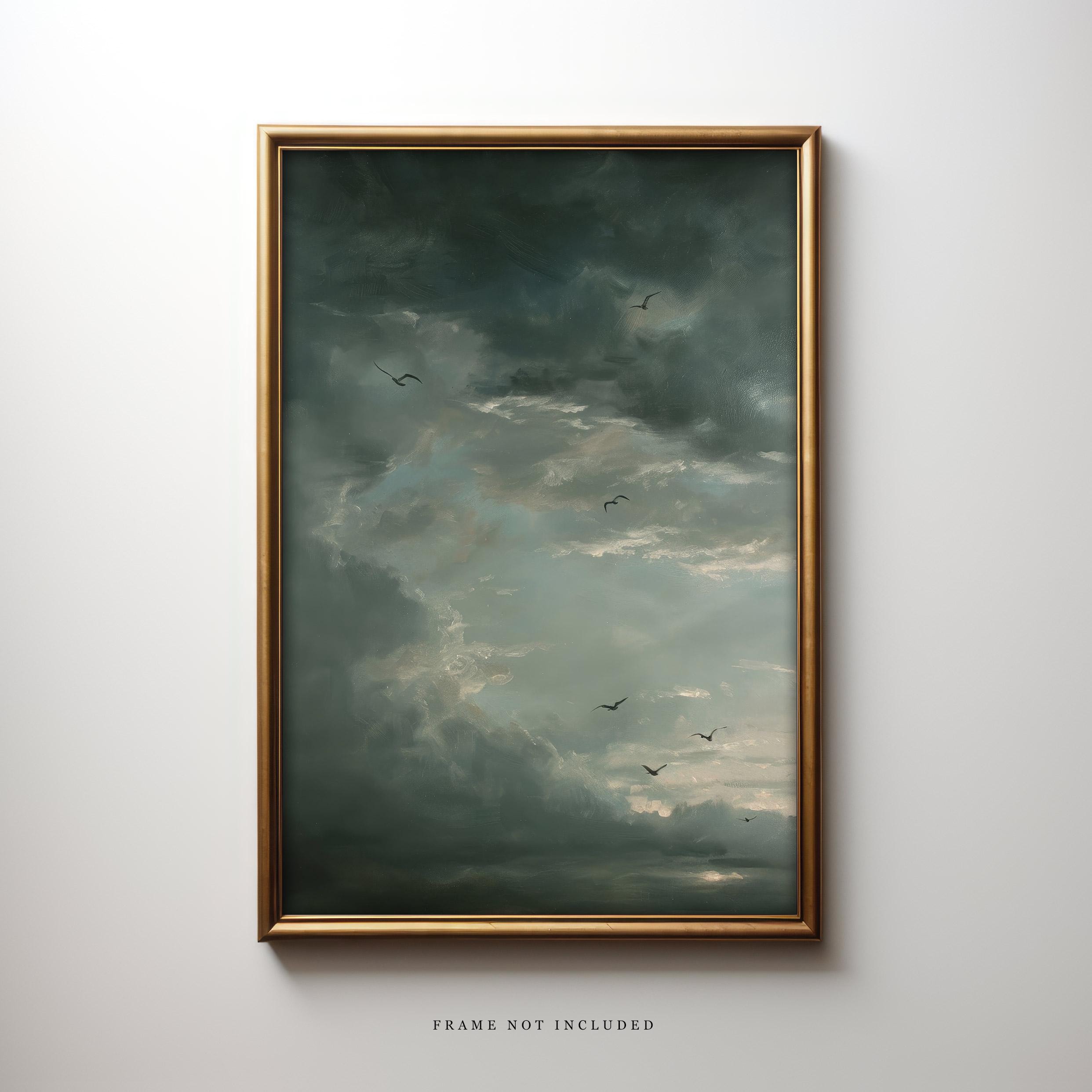 Moody Cloud Painting: Vintage Style Wall Art Print - Etsy