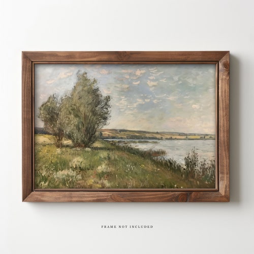 Impression d'art vintage paysage lacustre : tableau impressionniste