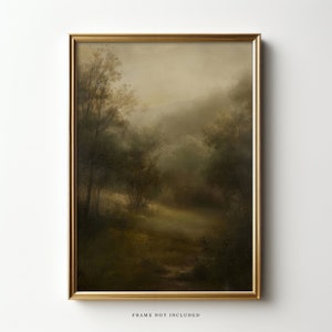Moody Landscape Art Print: Vintage Style Tree Painting