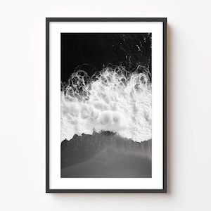 Plank & Pillow | Fine Art Black and White Ocean Wave Print | Aerial Ocean Photography Beach Wall Art Framed Landscape Fine Art Coastal Decor
