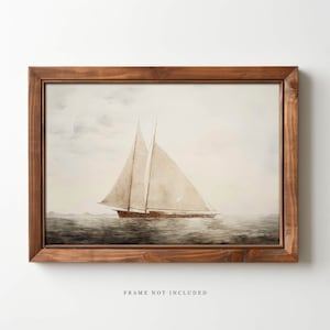 Plank & Pillow Vintage Nautical Art Print | Sail Boat | Beach House Decor | Large Print | Wall Art