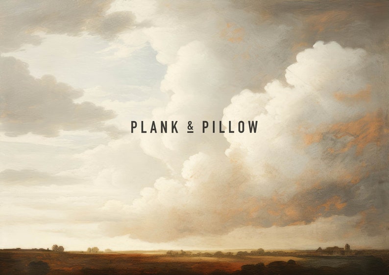 Plank & Pillow Vintage Landscape Art Print Vintage Painting Cloud Painting Large Print Landscape Painting Wall Art image 2