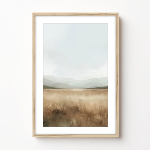 Plank & Pillow Neutral Landscape Art Print | Landscape Painting | Wall Art Framed Landscape Fine Art