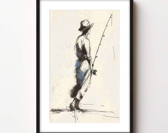 Plank & Pillow Fisherman Sketch | Drawing | Coastal Art | Large Print | Minimal Art