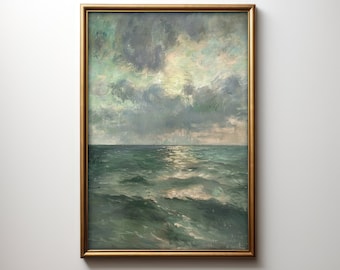 Vintage Seascape Painting: Ocean Print, Nautical Wall Art