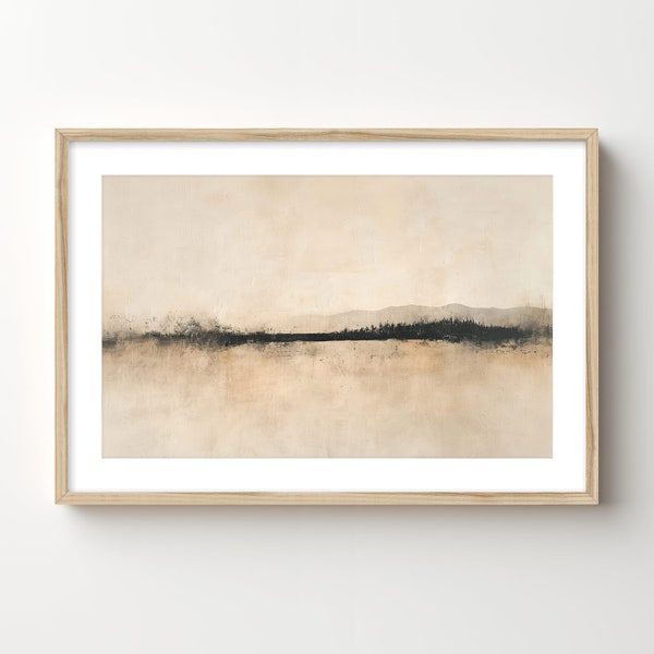 Framed Neutral Landscape Art Print: Abstract Mountain Painting