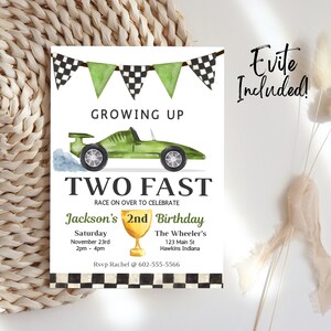 TWO Fast Birthday Invitation Template, 2 Fast Birthday Invitation, Vintage, Race Car 2nd Birthday, Printable Template Instant Download, B32