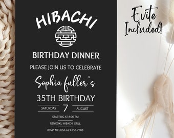 Minimal Hibachi Birthday Invite, Hibachi Invitation, Hibachi Birthday Invite, Simple Modern Birthday Dinner Invitation, Evite, Editable, B21