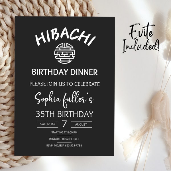 Minimal Hibachi Birthday Invite, Hibachi Invitation, Hibachi Birthday Invite, Simple Modern Birthday Dinner Invitation, Evite, Editable, B21