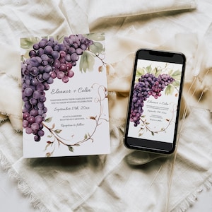 Winery Wedding Invitation Template, Vineyard Wedding Invitation, Vine Wedding Invitation, Upscale Wedding Invitations, UK wedding, W7