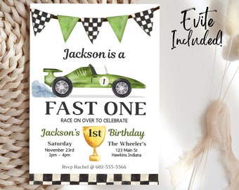 Fast ONE Invitation Template, A Fast ONE Invitation, Vintage, Race Car 1st Birthday, First Birthday, Printable Template Instant Download B33