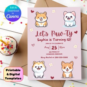 Editable Puppy Birthday Party Invitation, Puppy Themed Birthday Invitation, Puppy Pawty Invitation, puppy party invitation, Puppy Party