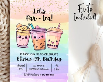 Boba Tea Birthday Invitation Template, Par-Tea Invitation, Par Tea Invitation, Boba Birthday Invitation, Boba Birthday Party, Editable, B9