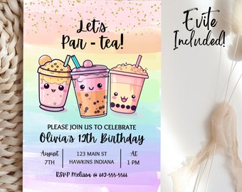 Boba Tea Birthday Invitation Template, Editable Par-Tea Invitation, Boba Tea Birthday Evite, Boba Birthday Invitation Boba Birthday Party B9