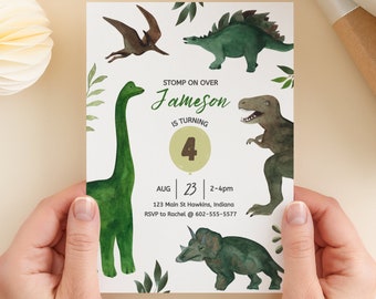 Dinosaur Birthday Evite, Editable Stomp Chomp Roar Invite, Dinosaur Invitation, Boy Birthday Invite, Jurassic Dinosaur Party, B7