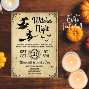Vintage Witches Night Invite Template, Witches Night Invitation, Halloween Girls Night Invite, Halloween Invitation, Halloween Party, S7