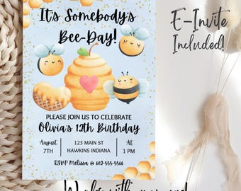 Bee-daguitnodiging, Bee-daguitnodiging, Bee-thema-uitnodiging, Bee-verjaardagsuitnodiging, Bee-dag nodigt, Bee-uitnodiging voor feest, hommel B53
