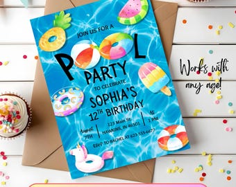 Pool Party Invitation, Editable Pool Party Birthday Invitation, Pool Party Invitation, Pool Party Invitation Kids, Pool Invitation, B61