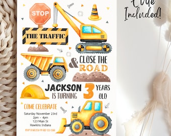 Construction Birthday Invitation, Construction Party Invitation, Construction Invitation, Boys Birthday Invitation, Evite, Editable, B18