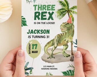 Three Rex Invitation Template, 3 Rex Party Invitations, Three Rex Birthday Invitation, 3 Rex Birthday Invitation, T-Rex Birthday Invitation