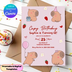 Editable Capybara Birthday Invite, Capybara Invitation, Capy Birthday, Capybara Party, Capybara Birthday Invitation, Capybara Invite, B65