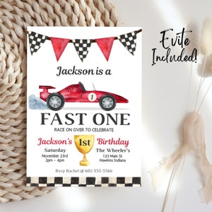 Fast ONE Invitation Template, A Fast ONE Invitation, Vintage, Race Car 1st Birthday, First Birthday, Printable Template Instant Download B35