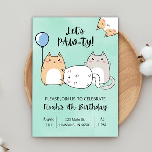 Cat Birthday Invitation Template, Cat Theme Birthday Invitation, Are You Kitten Me Birthday, Paw-ty Birthday Invite, Invitation Template, A9