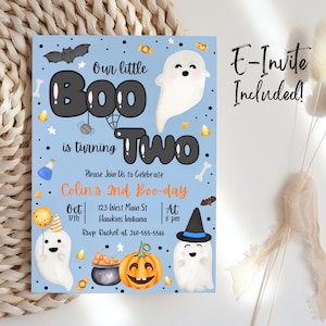 Our Little Boo is Turning Two Birthday Invitation Template, Boo 2nd Birthday Invitation, Two Spooky Invitation, Boy 2nd Birthday, Evite, B43
