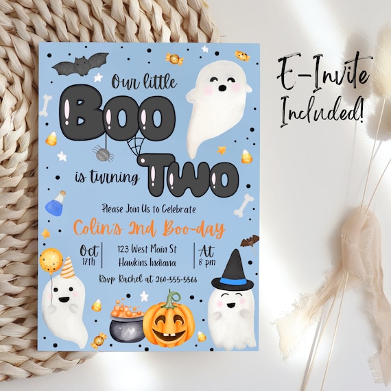 Our Little Boo is Turning Two Birthday Invitation Template, Boo 2nd Birthday Invitation, Two Spooky Invitation, Boy 2nd Birthday, Evite, B43