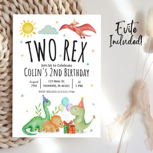 Editable Two Rex Evite, Two Rex Invitation, Two Rex Birthday Invite, Two Rex Birthday, Two Rex Birthday Invitation, Two-Rex, B20
