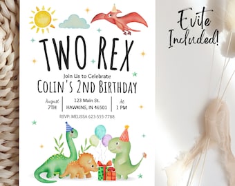 Editable Two Rex Evite, Two Rex Invitation, Two Rex Birthday Invite, Two Rex Birthday, Two Rex Birthday Invitation, Two-Rex, B20