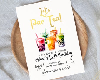 Boba Tea Birthday Invitation Template, Par-Tea Invitation, Par Tea Invitation, Boba Birthday Invitation, Boba Birthday Party, Editable