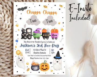 Halloween Chugga Chugga Two Two Invite Template, Halloween 2nd Birthday Invitation, Two Spooky Invitation, Boy 2nd Halloween, Evite, B51