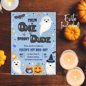 One Spooky Dude Birthday Invitation Template, Halloween Spooky One Invitation, Digital Invitation, My First Boo Day, Boy First Birthday, B45