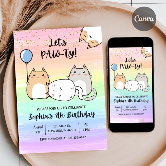 Cat Birthday Invitation, Cat Theme Birthday Invitation, Are You Kitten Me Birthday, Paw-ty Birthday Invite, Funny Cat Birthday invitations