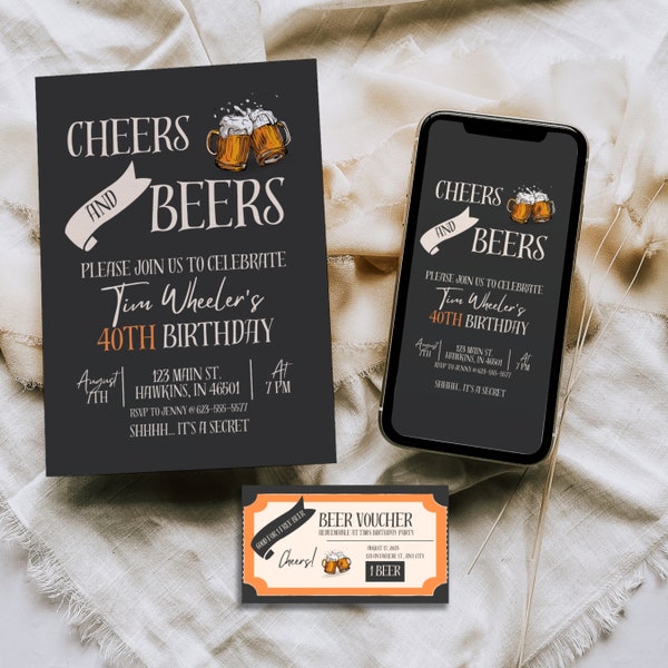 Cheers and Beers, Beer Birthday Invitation, Evite Birthday, Beer Invitations, Beer Birthday, Beer Birthday Digital, Beer Party Invite, B28