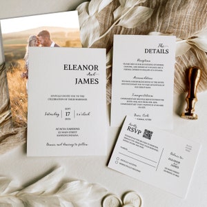 Minimalist Wedding Invitation Template, Modern Wedding Invite, Boho Wedding Invitation, Photo Wedding Invitation, Editable Template, Set, W4
