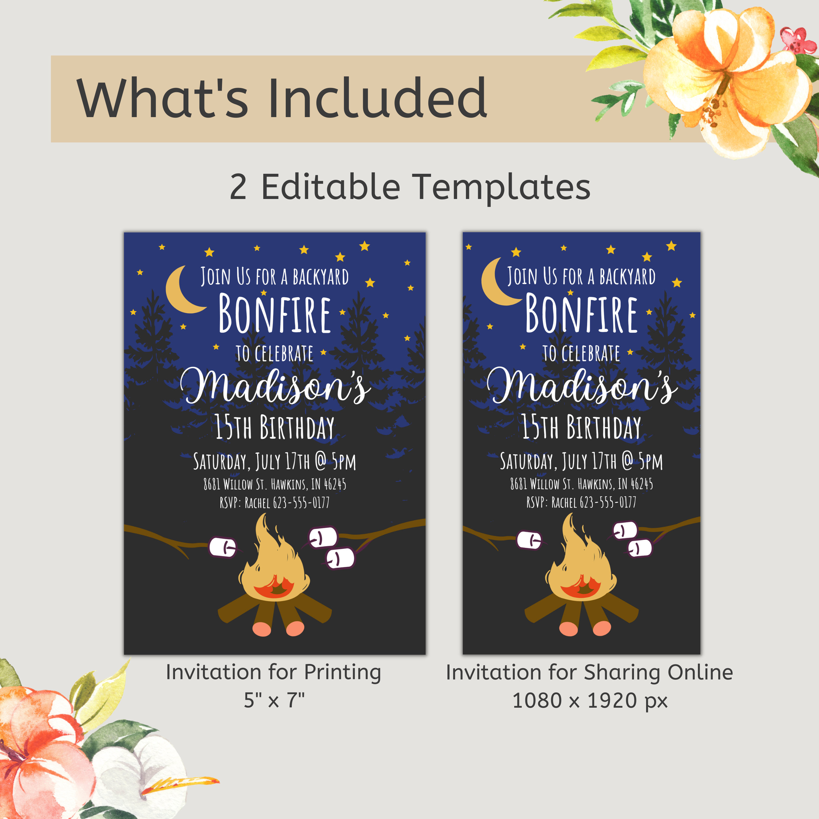 Bonfire Birthday Invitation, Bonfire Birthday Party Invite, Bonfire ...