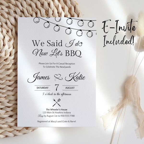 I Do BBQ Invitation Template, Elopement Announcement, I Do BBQ Invite, Elopement After Party Invitation, I Do bbq Inv, Digital, We Eloped R1