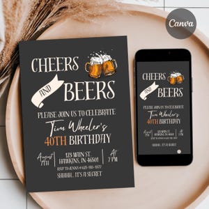 Cheers and Beers Evite, Editable Beer Birthday Invite, Beer Birthday Invitation, Beer Invitations, Beer Birthday, Beer Birthday Digital