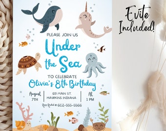 Under the Sea Invitation Template, Under Sea Invitation, Sea Creature Birthday Invitation, Under the Sea Party Decorations, Sea Animal, B2